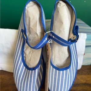 ViBi Venezia Women's Classic Cotton Mary Jane Flats 7 US / 37 EU Blue Stripes